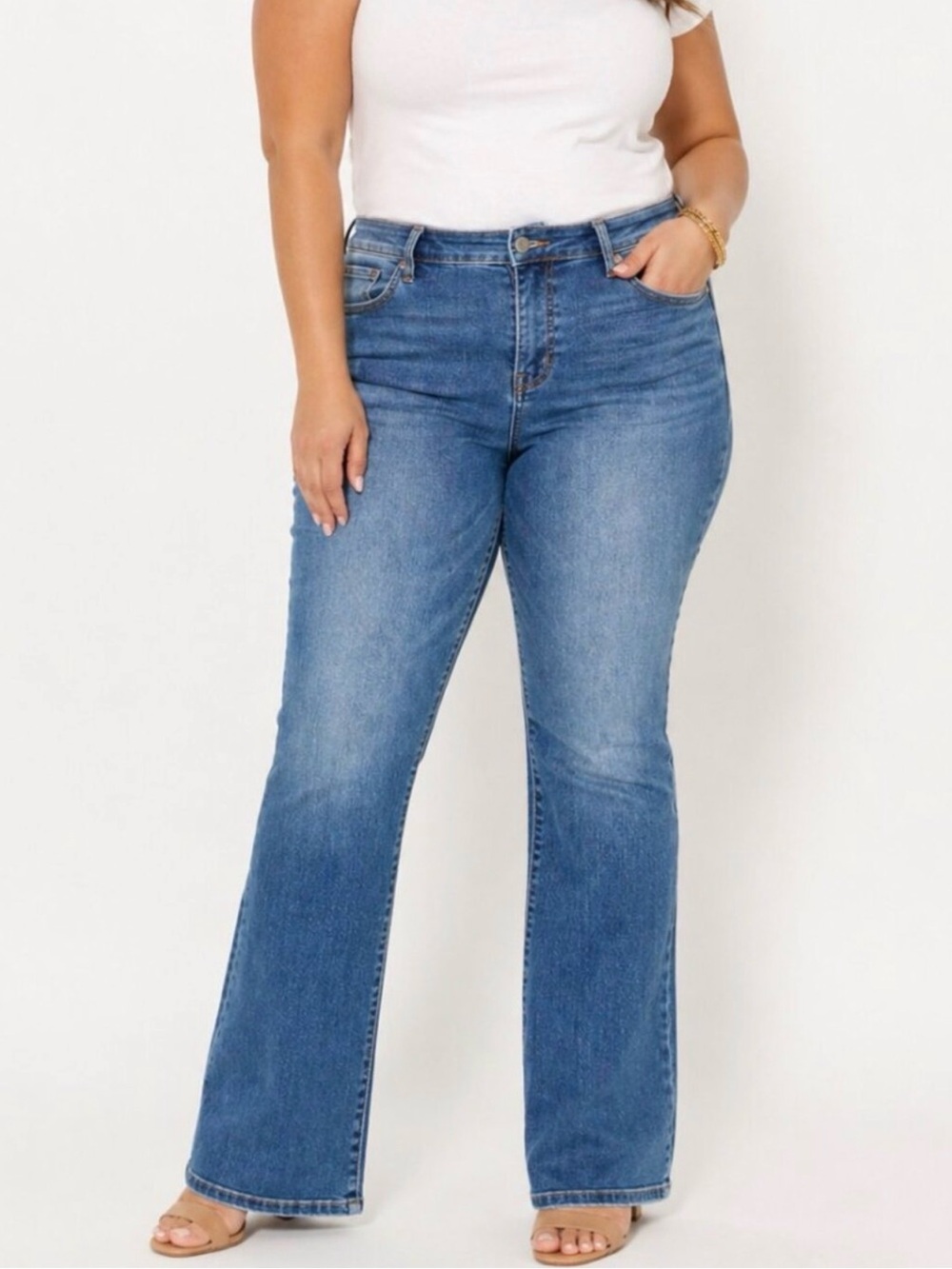 Judy Blue Angeles Mid Rise Bootcut Jeans Light Cobalt Blue 16W Curvy